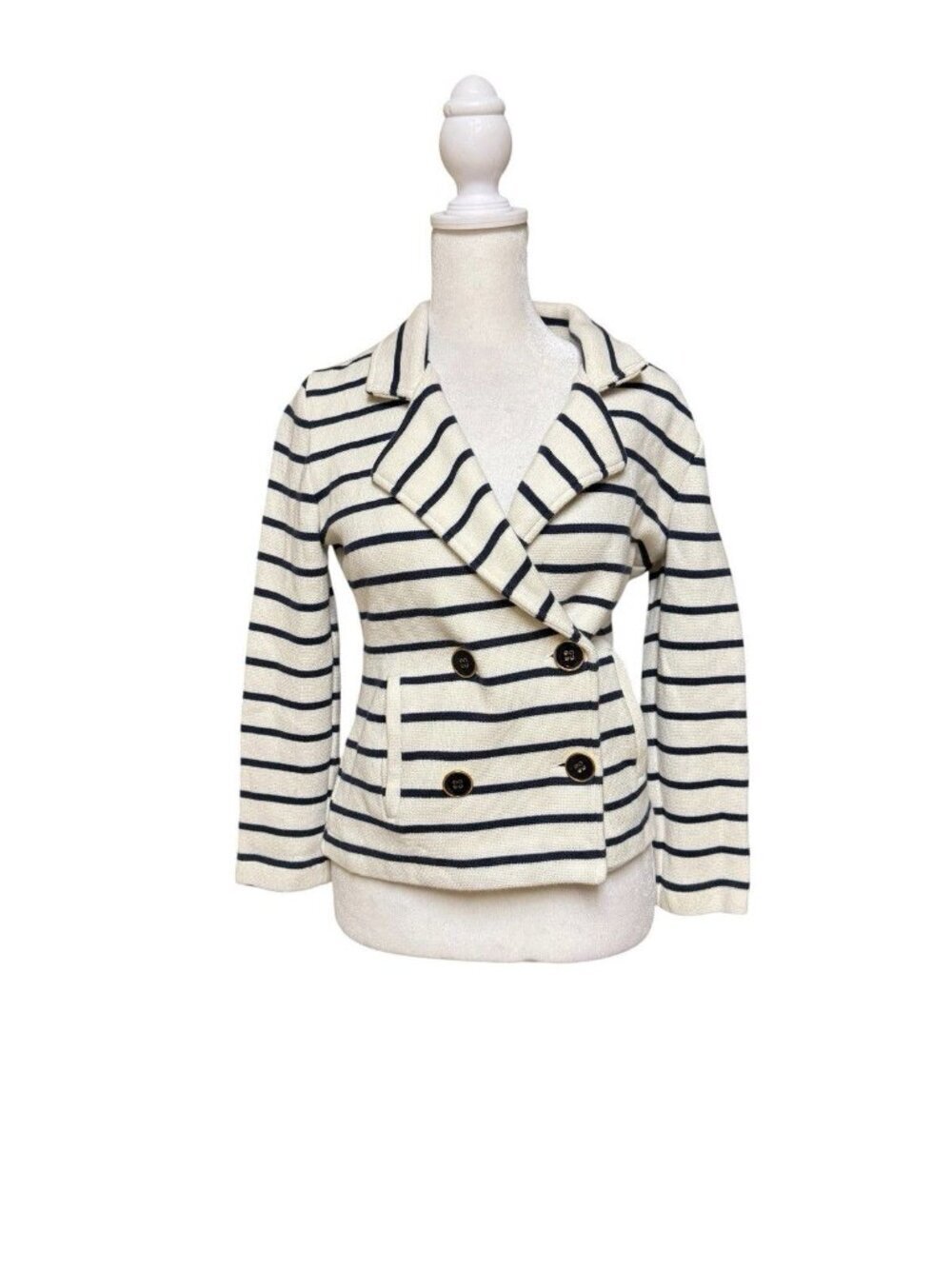 Boston Proper Striped Knit Blazer Jacket Small Nautical Cotton